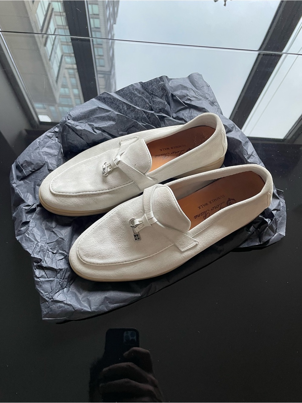 Loro Piana calfskin Summer Walk Loafers, color Sunrise Clouds